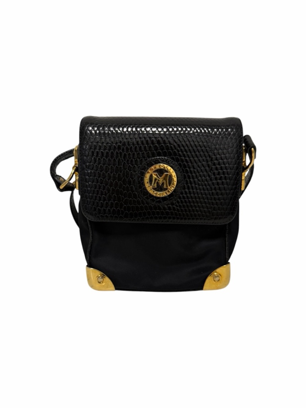 Metrocity Black Reptile Print Leather Crossbody